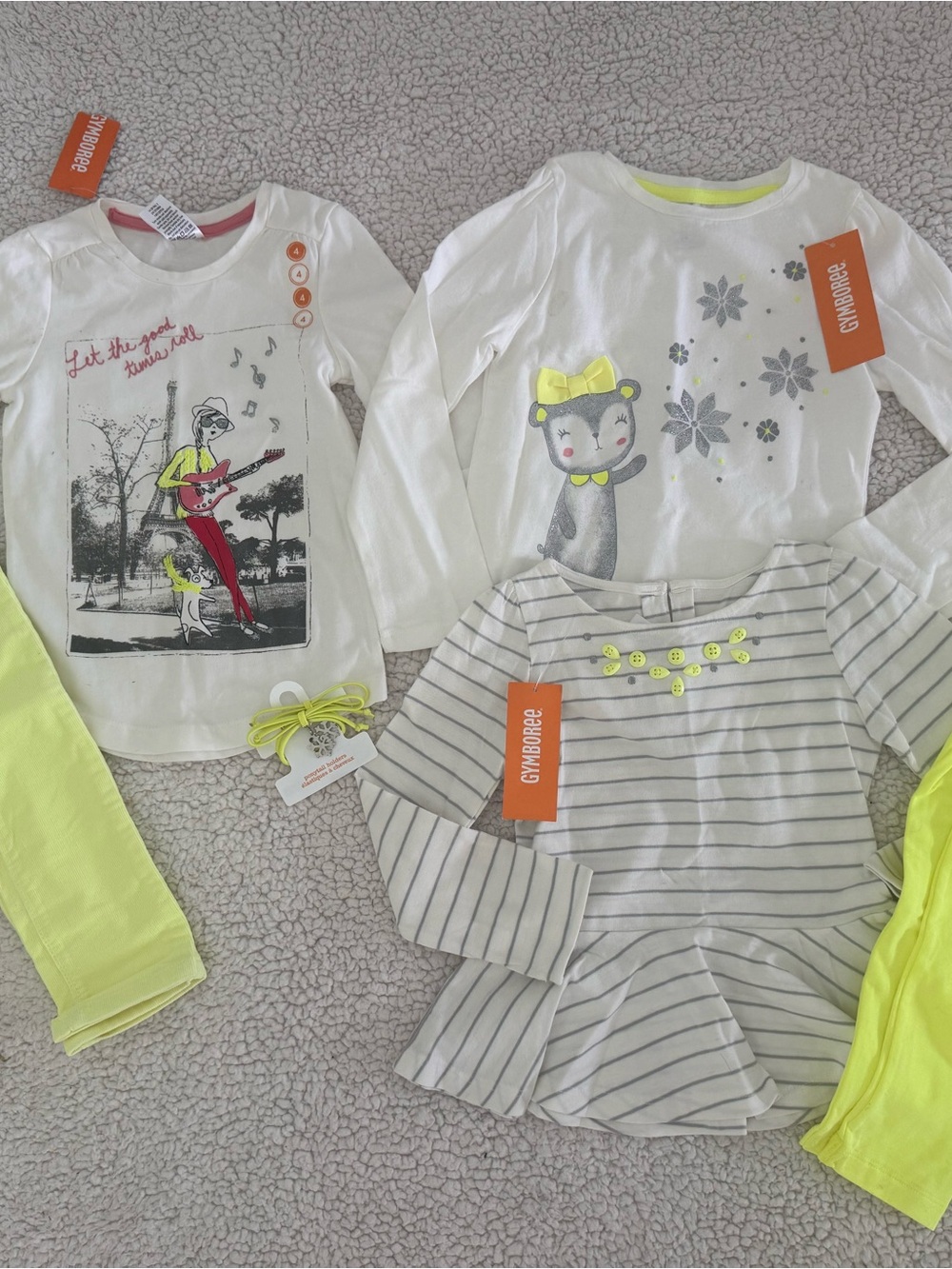 New Gymboree Sz 4 Long-Sleeve shirt, corduroys, legging with Neon Yellow Accents